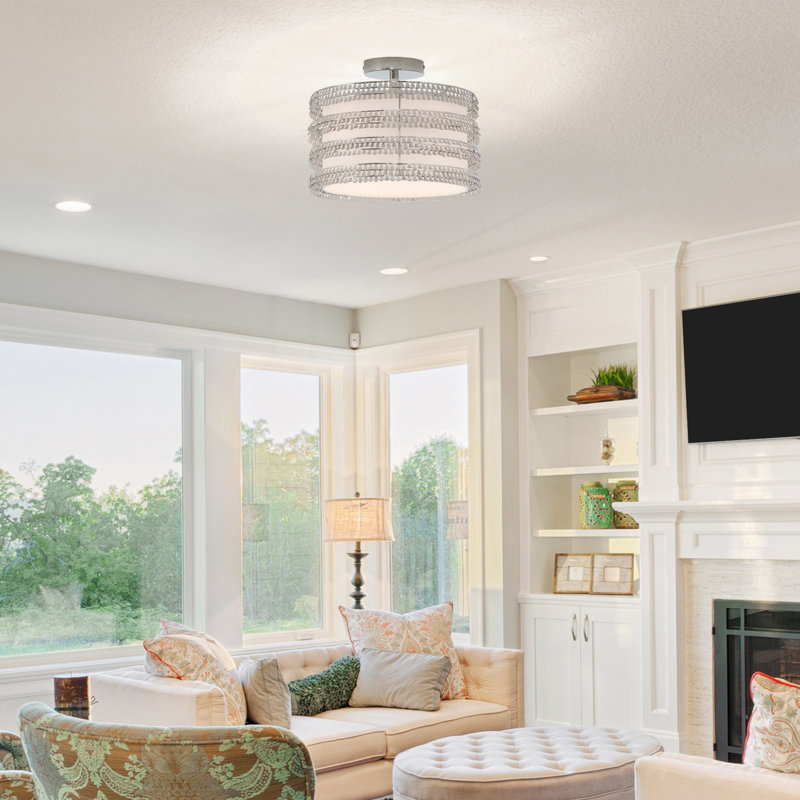 13.375"W Quigley Silver Drum Shade with Charms Ceiling Light