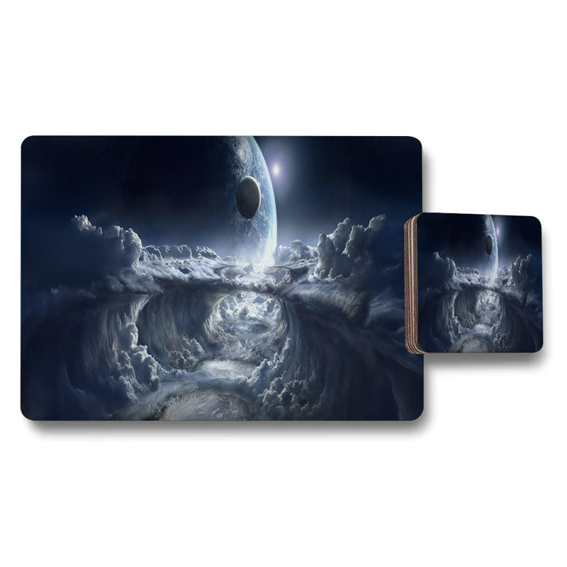 Space Themed Placemat And Coaster Set With Planet Moon Artwork