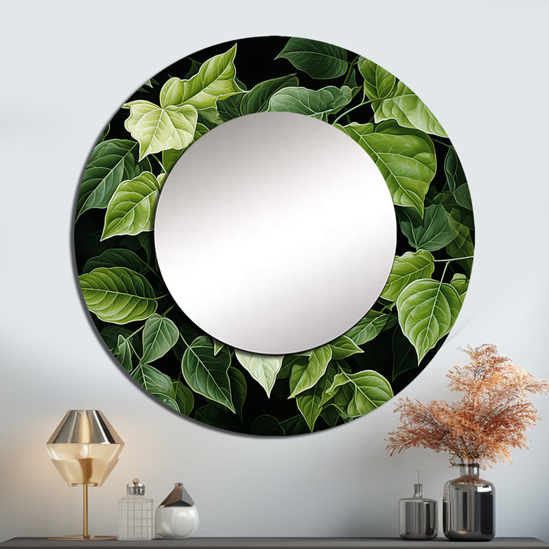 Toile ivoire ivoire vert feuilles - miroir mural unique feuilles, miroir rond vert, 23 po x 23 po