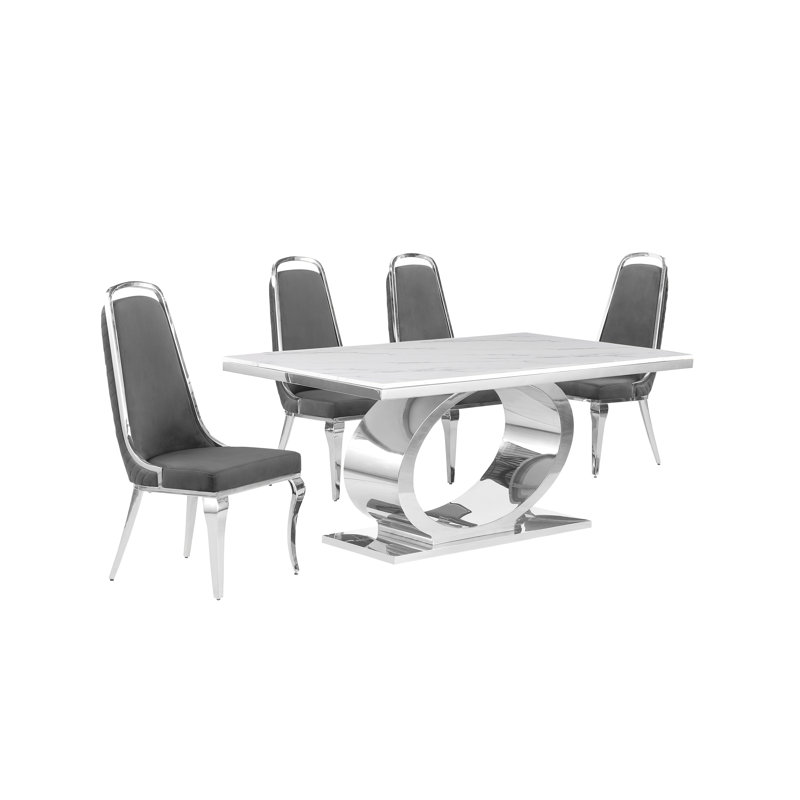Ensemble de salle à manger rectangulaire 39 po de large Khiri, 5, Gris / argent, Argenté