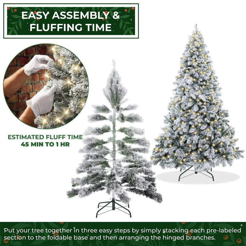 6ft Pre-Lit Snow-Flocked Pine Christmas Tree with Metal Stand