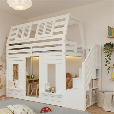 Single (3') High Sleepers cabin bed with storage stairs white