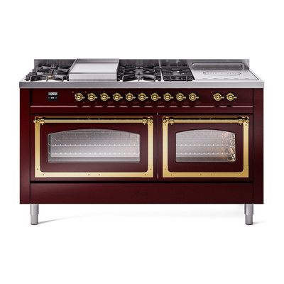 ILVE Nostalgie II Noblesse 60 in Dual Fuel Range 7 Burner, Griddle, Frenchtop