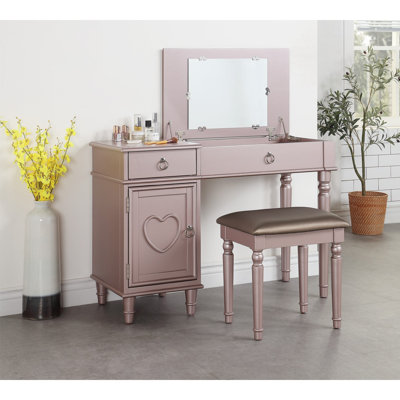 Ensemble de meuble-lavabo de chambre à coucher avec tabouret à tiroirs ouverts