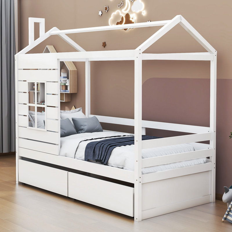 Lit de jour simple avec 2 tiroirs, Blanc