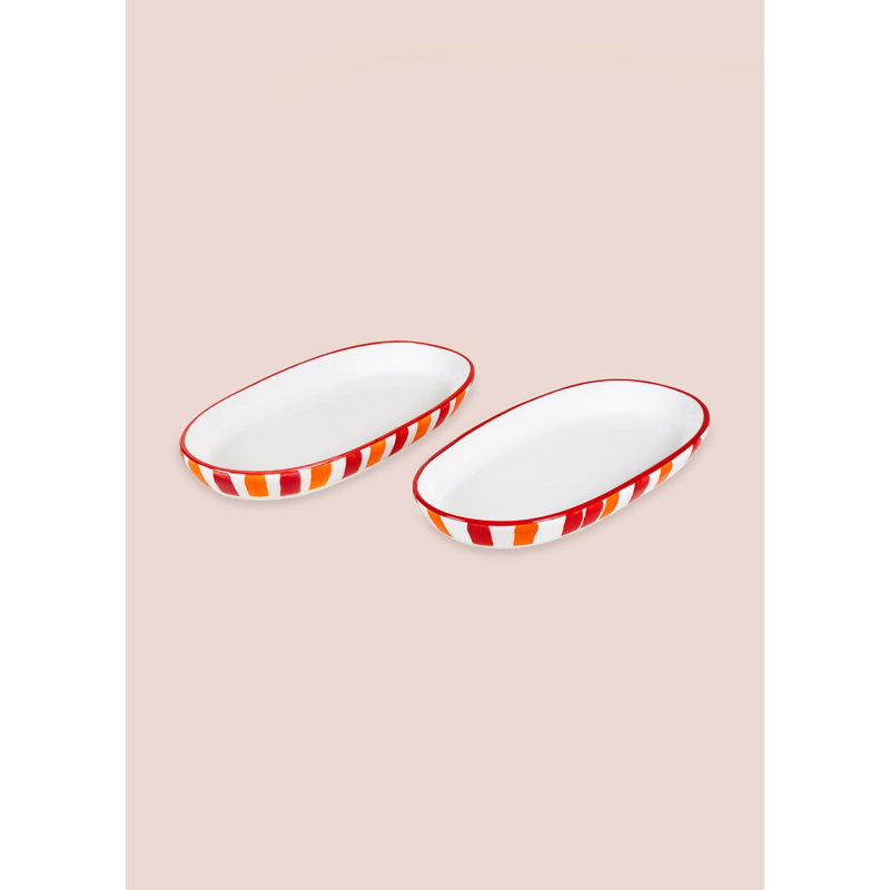 Elegant Ceramic Platter Set (2 Pieces), Vibrant Orange, 8.3 x 4.3 x 1.2 inches | 100% Ceramic, Dishwasher Safe | Perfect for Serving Appetizers & Desserts, Stylish Addition to Any Table Setting