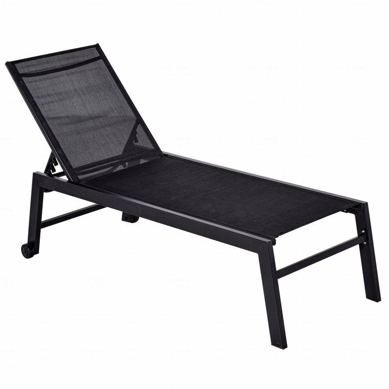 Méridienne de patio pour l'extérieur, dossier inclinable à 5 positions et 2 roulettes pour la plage au bord de la piscine - noir