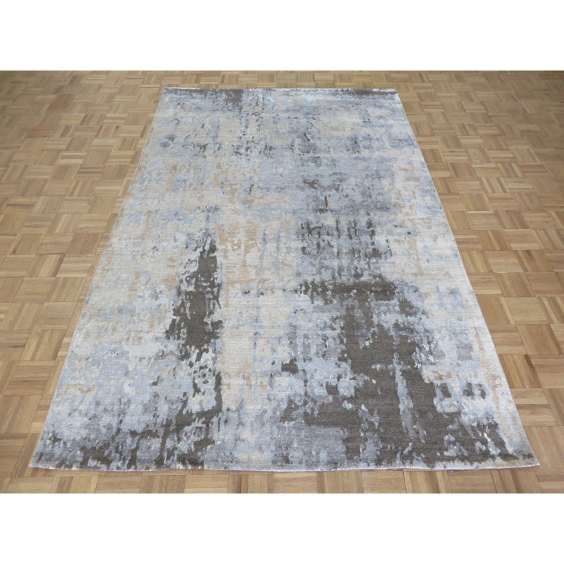 Tapis de la surface en soie 5 pi 11 po x 9 pi 1 po à la main one-of-kind noué la Ines