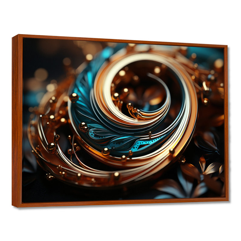 Or turquoise harmonie ornementale - spirales abstraites, impression d'art mural, Toile avec cadre flottant brun