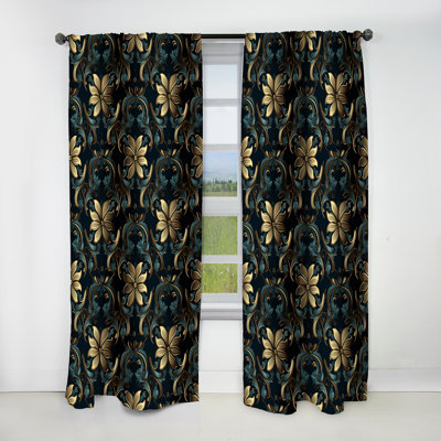 Or et bleu Luxury Damask Symphony I - Rideau damassé - Rideau occultant en velours - 1 panneaux