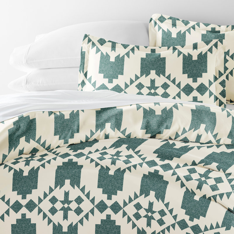 Teal and White Geometric Microfiber Twin Duvet Cover Set