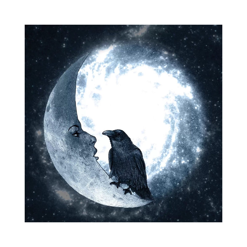 The Crow and Its Moon by Barruf - Wrapped Canvas Graphic Art Print, 30.48 cm H x 30.48 cm W