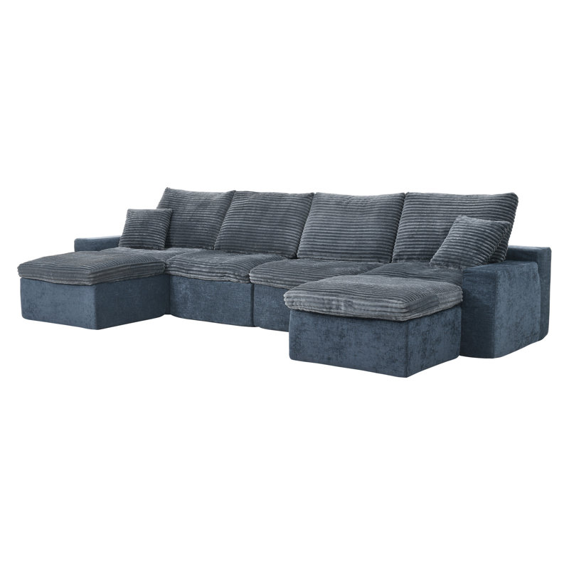 142 po. Moderne en U de 142 po avec siège profond, canapé modulaire bleu pour le salon, sans assemblage, canapé confortable, siège, style, assemblage