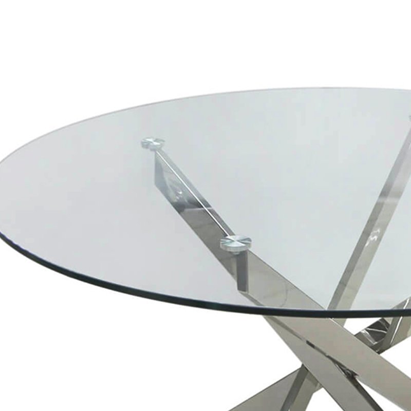 Lexington Round Dining Table for Dining Room Furniture, Glass Top and Metal Dinner Table, Chrome, H75 x L130 x W130