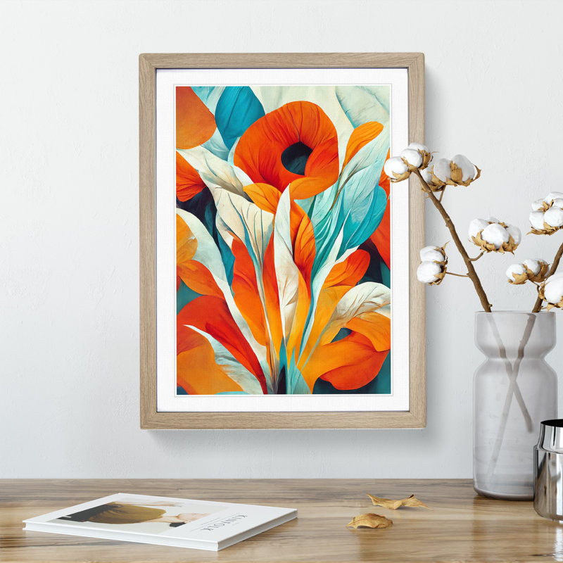 XV1022-3644X Pretty Abstract Flowers No.3 - Print, 66cm H x 48cm W, White, Oak Framed