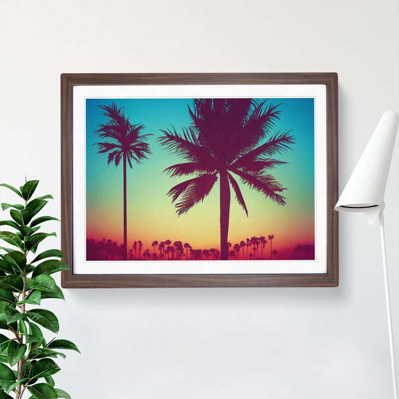 Victorious Palm Trees - Framed Print, 25cm H x 34cm W x 2cm D, Walnut