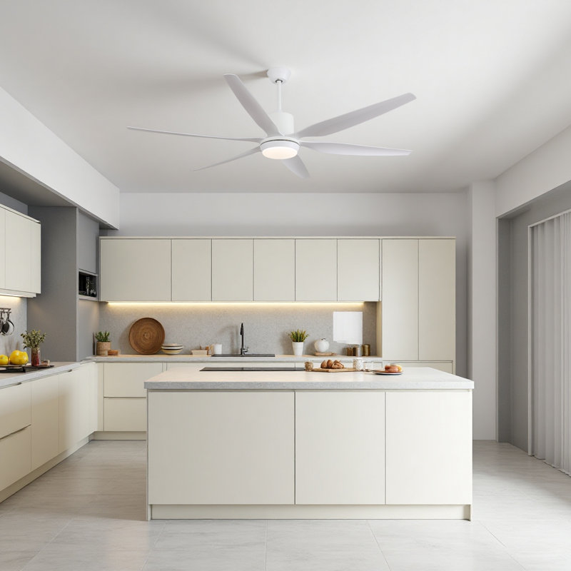 Grand ventilateur de plafond moderne de 66 po avec 6 pales en ABS, moteur à courant continu réversible, lumière DEL 3 couleurs et télécommande