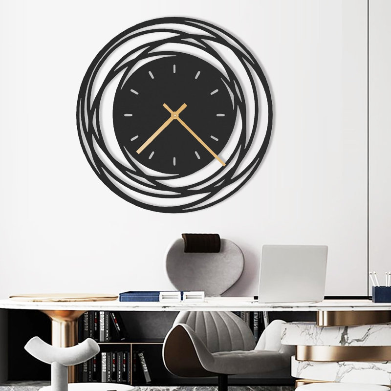 Metal Wall Clock, Black, 24" W x 24" H