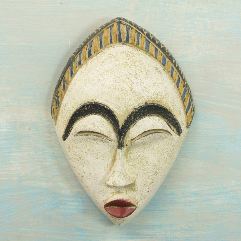 Décoration murale masque africain, Blanc