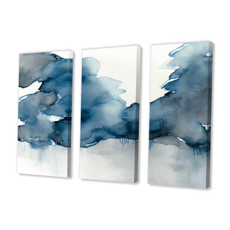 «Feeling Honolulu Blue II», ensemble d'art mural abstrait à l'encre liquide, H 20 po x l 36 po x P 1 po, Toile tendue