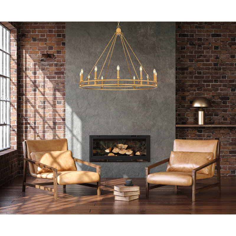 Lustre en laiton Hershel Signature, H 40,25 po x l 47,5 po x P 47,5 po, 12 lumières