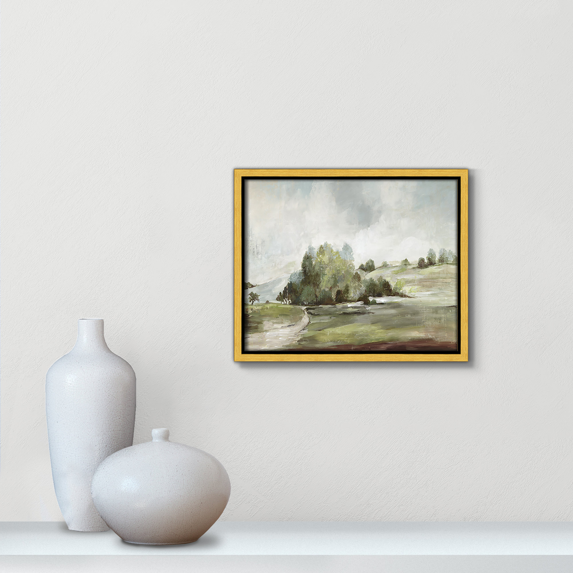 Green Country Road by Allison Pearce - Floater Frame Print on Canvas, 9.5" H x 11.5" W, Gold