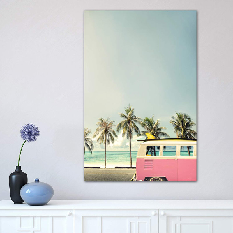 Surf Bus Pink - Wrapped Canvas Print, 66.04 cm H x 45.72 cm W x 1.91 cm D