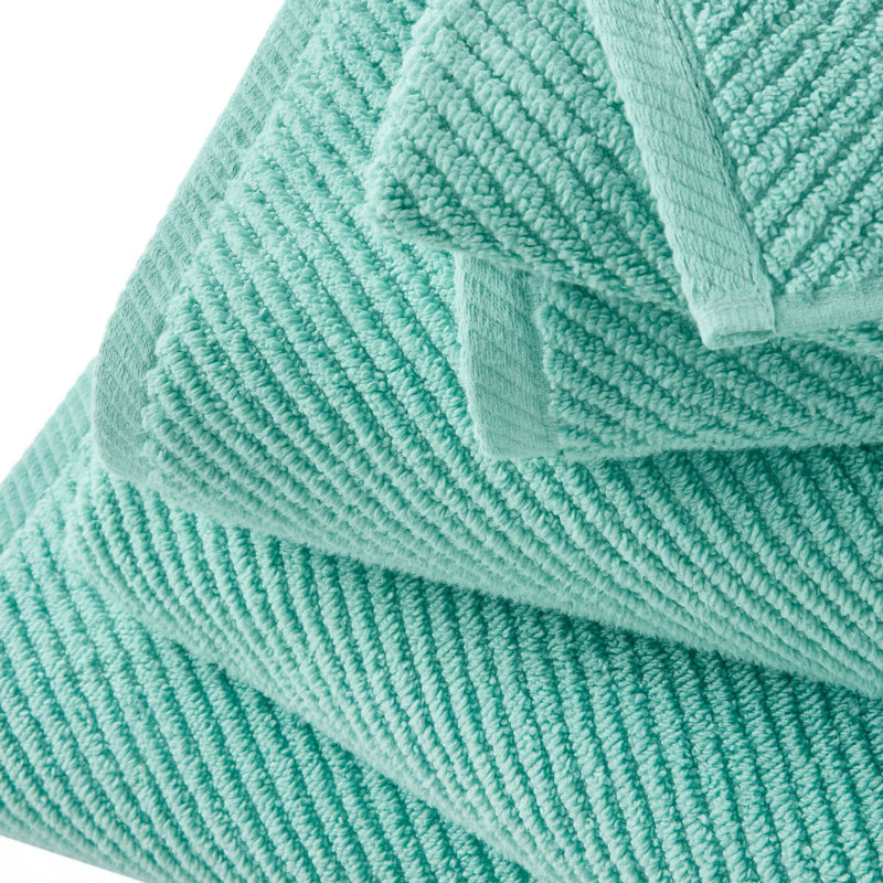 Ensemble de 4 serviettes essuie-mains diagonales 4 pièces 100% coton, turquoise