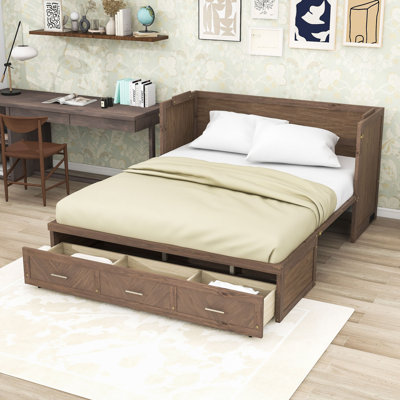 Grand lit escamotable avec station de charge USB et tiroirs