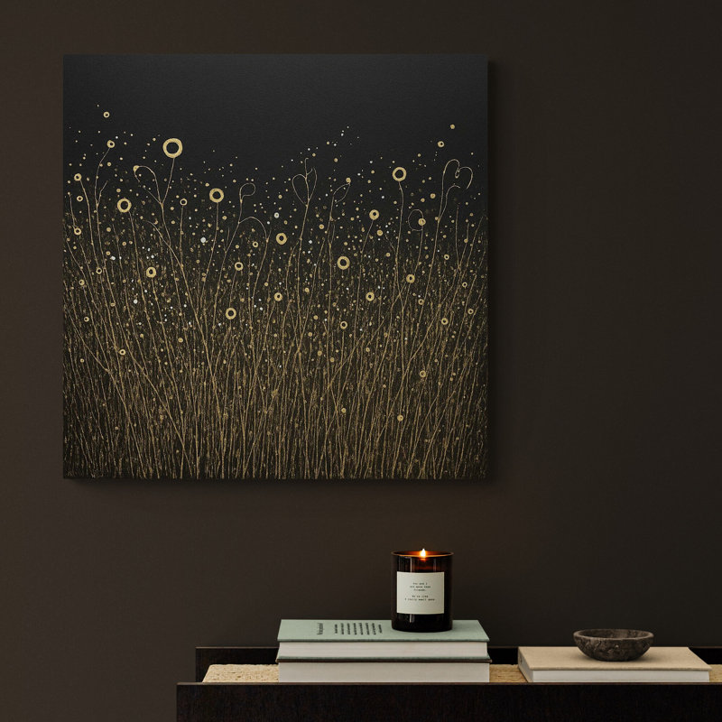 Golden Abstract Blossoms Wall Art - Canvas Framed Print, 41 cm H x 41 cm W