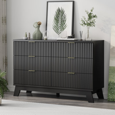 Fluted 47"W 6-Drawer Dresser w/Metal Handles, Bedroom Storage Chest, Tip-Resistant