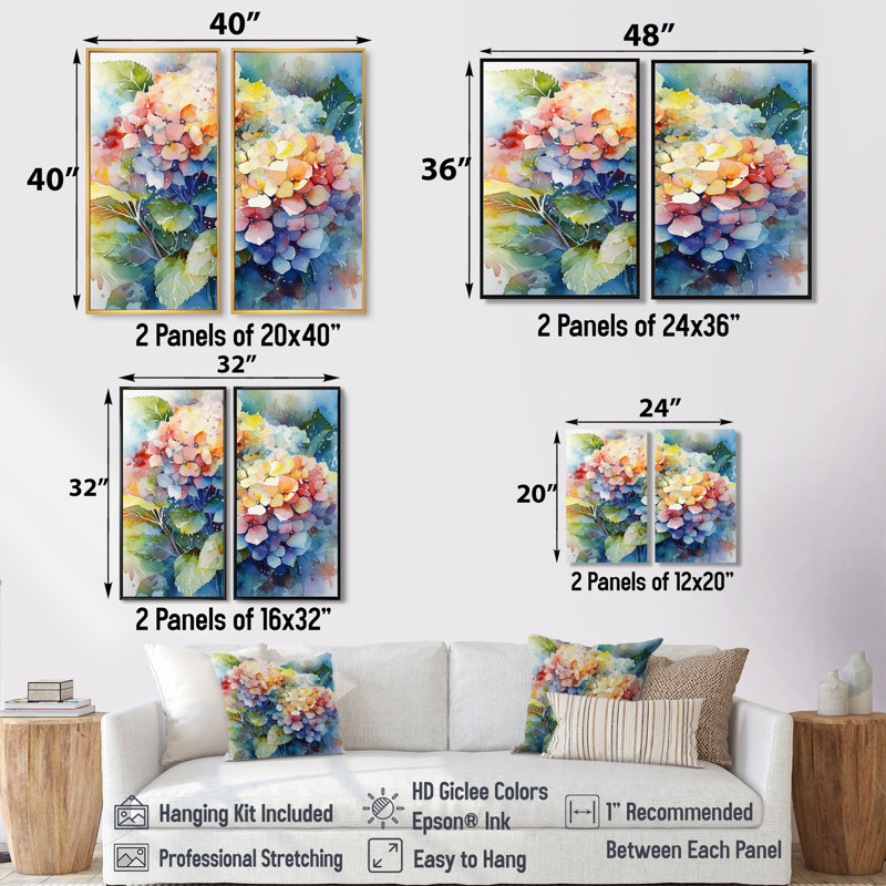 Blue Green Hydreangea - Floral Hydrangea Wall Decor, 36" H x 48" W, Framed Print without Mat, Black