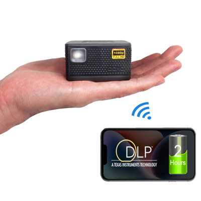 (Battery) AAXA P7+: 1080p DLP Mini Projector, 2.5hr Battery, 5G WiFi, BT 5.0, Android 10.0, Wireless
