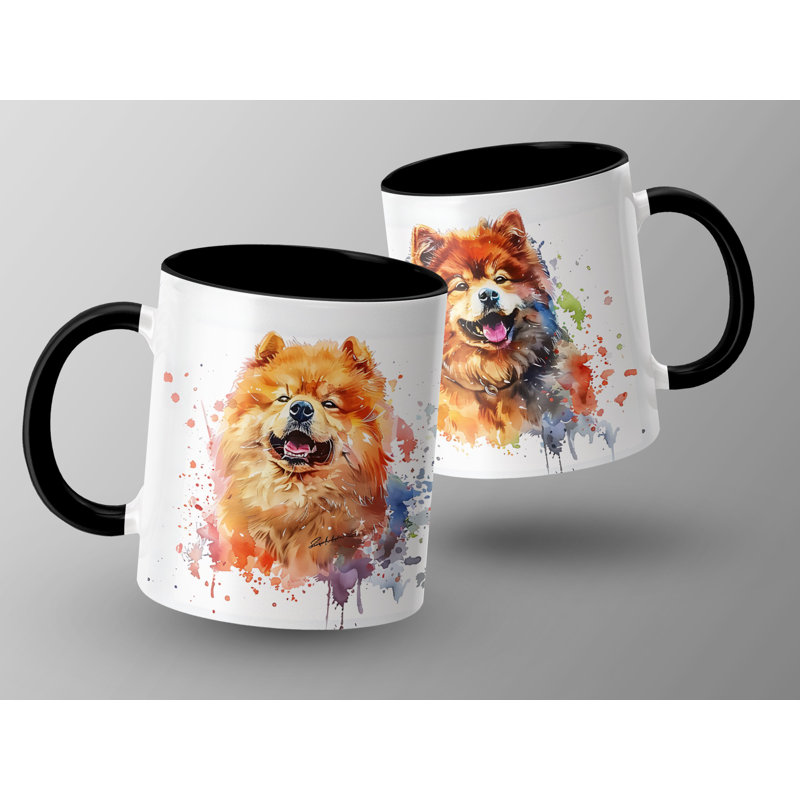 Three Happy Watercolor Chow Chow Dogs 11oz Coffee Mug, Black, 2