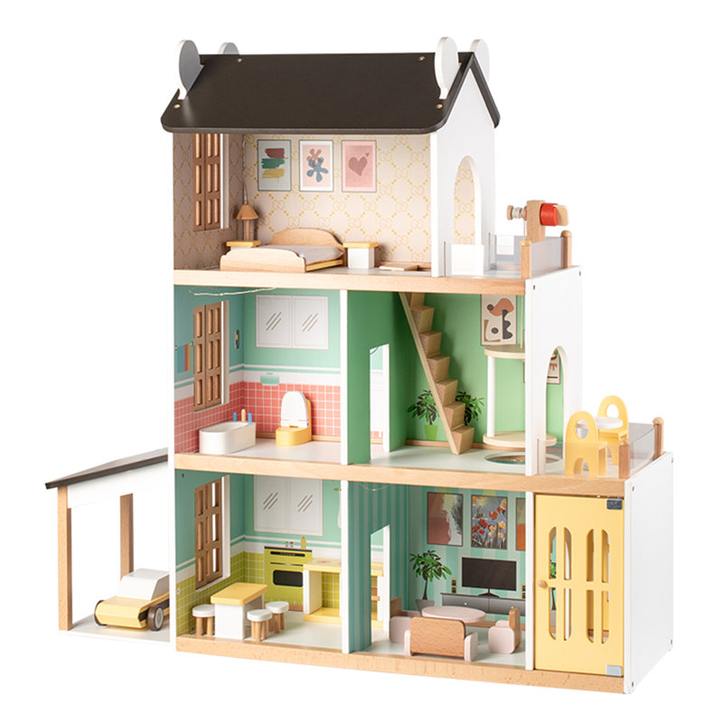 Shimmer Mansion Wooden Dollhouse With Lights And 20 Accessories