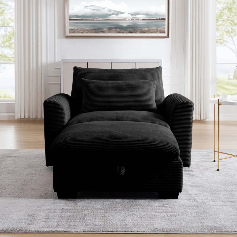 Fauteuil d'appoint simple en velours côtelé Corduroy, Velours côtelé noir