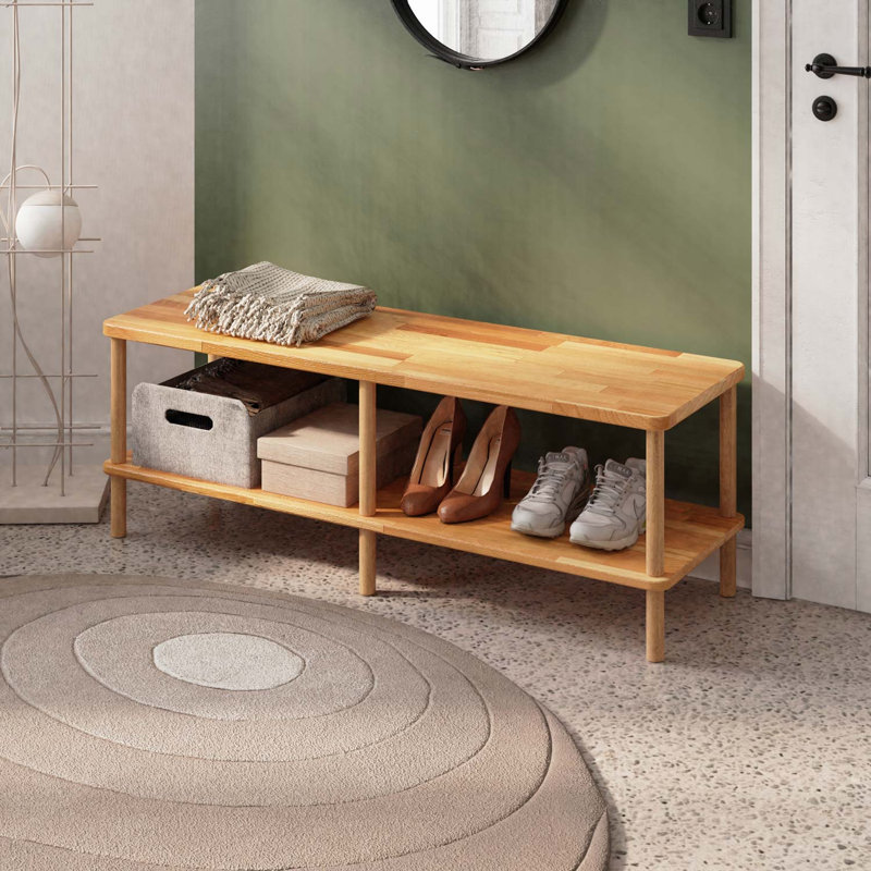 Banc de salle à manger Queens, banc en bois de hêtre massif pour la cuisine et le vestibule, H 15,5 po x l 47,2 po x P 15 po