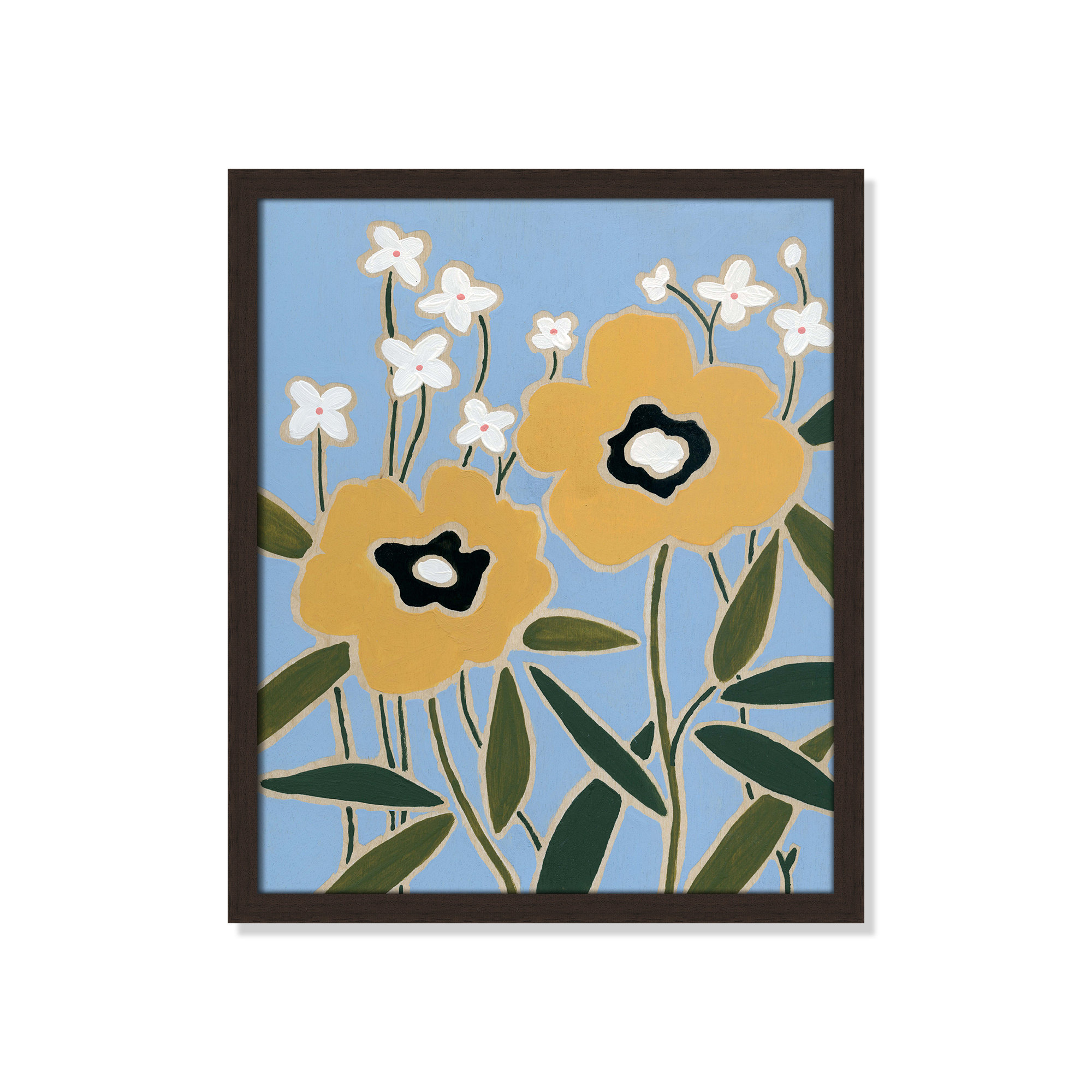 Woodblock Floral II by - Single Picture Frame Print, Walnut Framed, 19" H x 16" W x 1.25" D