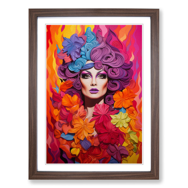 Drag Queen Colour Field No.2 - Single Picture Frame Print on Wood, 46cm H x 34cm W, Walnut Framed