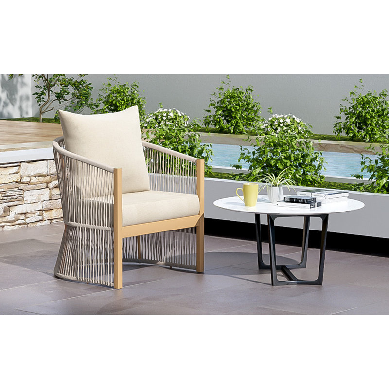 Modern Curved Aluminum Lounge Chair with Stylish Rope-Weave Design and Cushioned Comfort, Perfect for Outdoor Living, 1