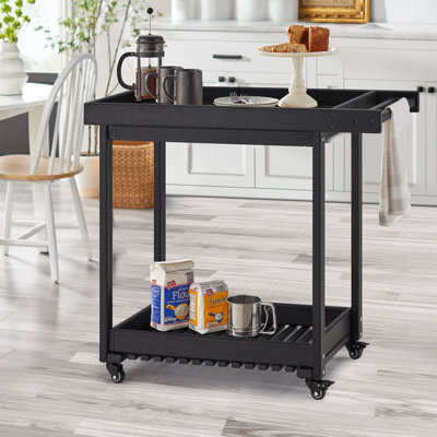 2-Tier Kitchen Cart Island, Hdpe Rolling Kitchen Island, Kitchen Carts On Wheels With Storage And Handle, Black