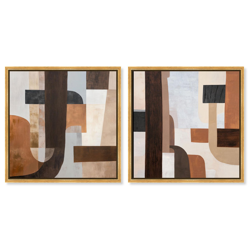 Geometric Harmony Canvas Print Beige Wall Decor Set by Art Remedy, Black Frame, 24 x 24, H 17 po x l 17 po, Gold Frame