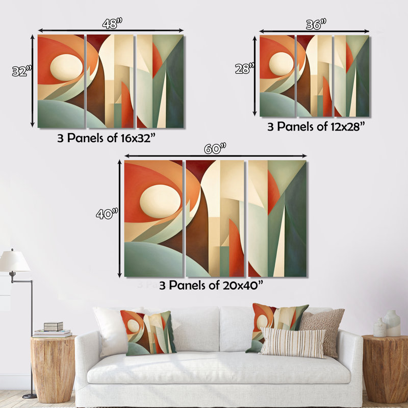 Orange Green Symmetrical Visions - Abstract Shapes Canvas Art Print Set, 28" H x 36" W x 1" D