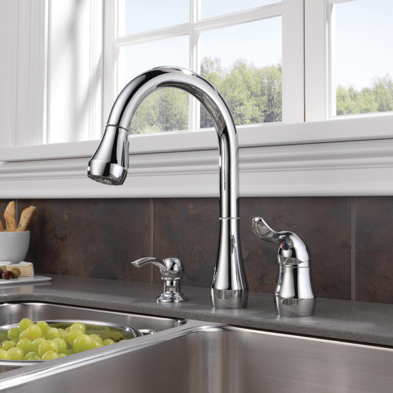 Robinet de cuisine à poignée simple pull down, Chrome