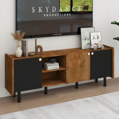 Meuble télé Mid-Century avec 3 armoires, centre de divertissement avec rangement