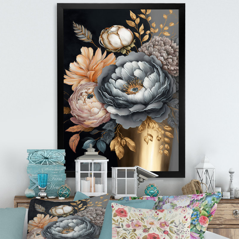 «Blue Blooming Bouquet II», impression sur toile, Cadre photo noir, H 20 po x l 12 po x P 1 po