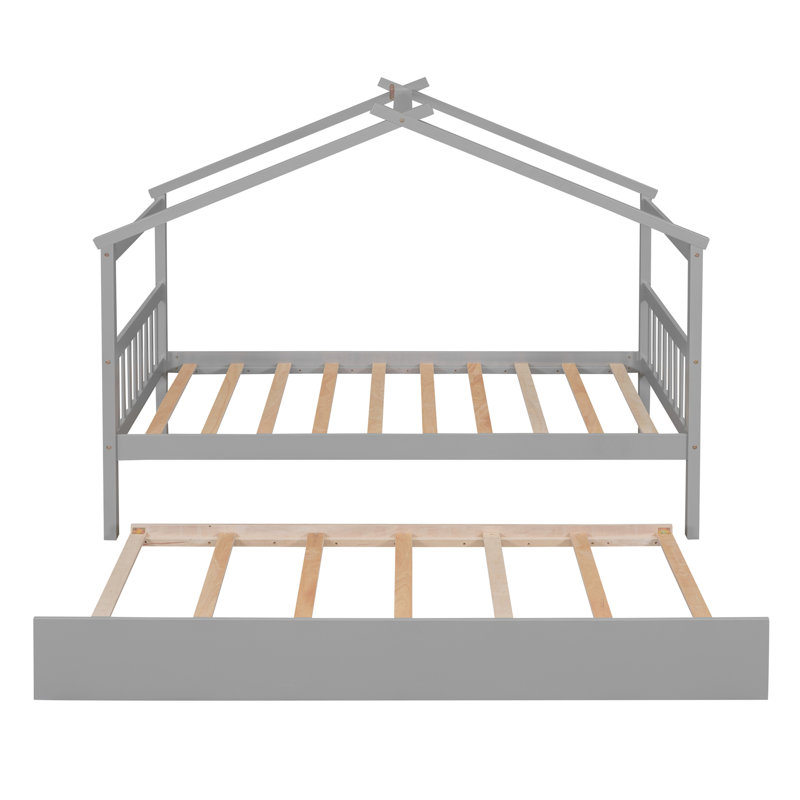 Saunderton Wooden House Bed with Trundle, Gray, Twin
