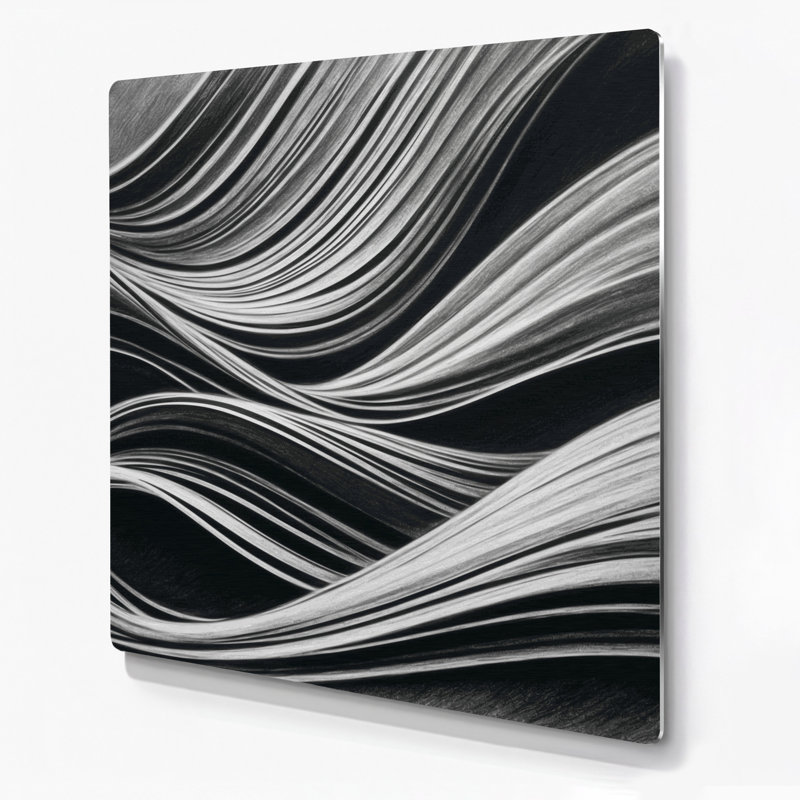Art mural horizontal horizontal rayé gris clair en métal gris clair, H 32 po x l 32 po
