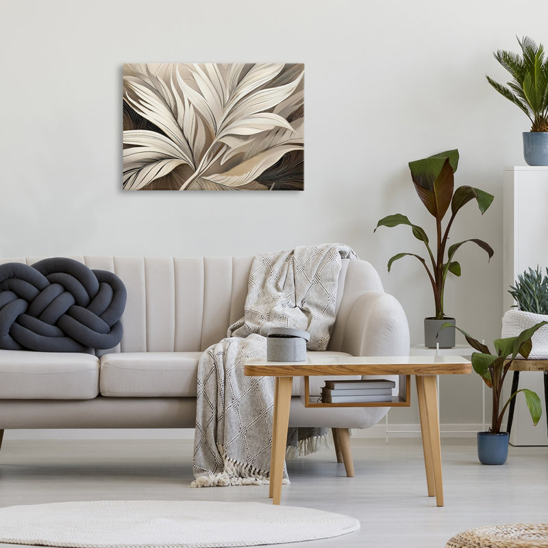 Toile blanche avec des courbes de palmier, design par Norm Stelfox, H 16 po x l 24 po