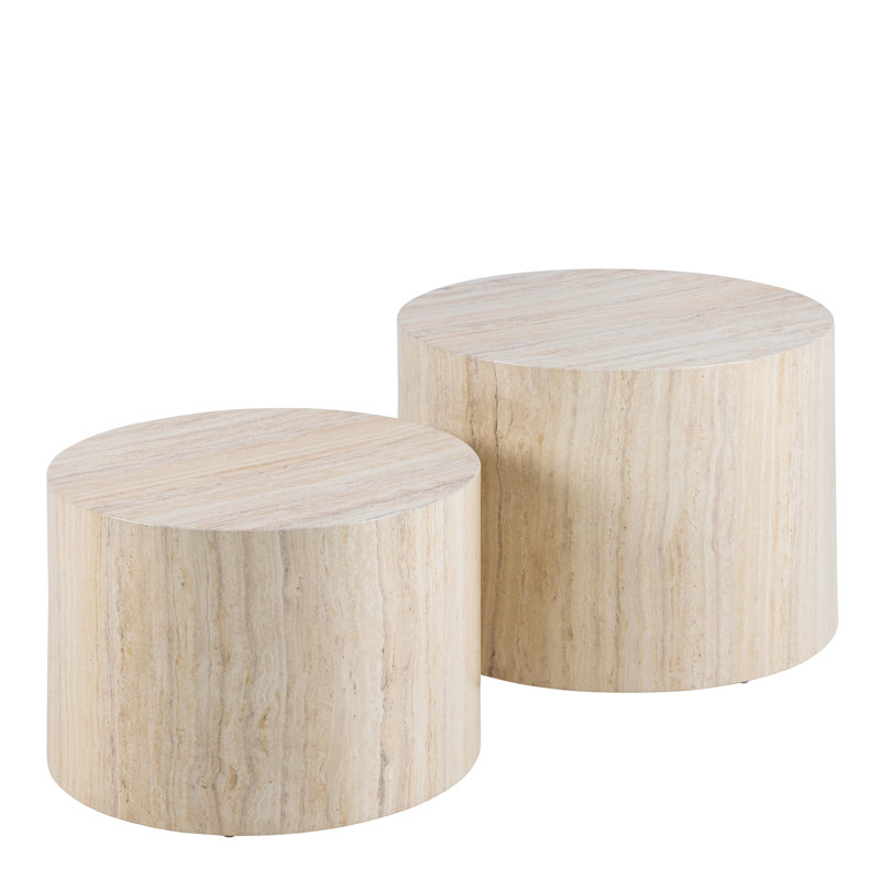 Dice Round Coffee Table Set, Light Oak